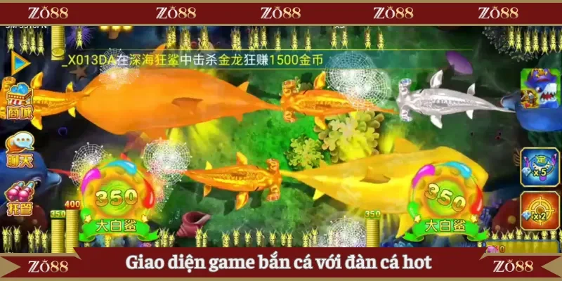 Giao diện game bắn cá với đàn cá hot