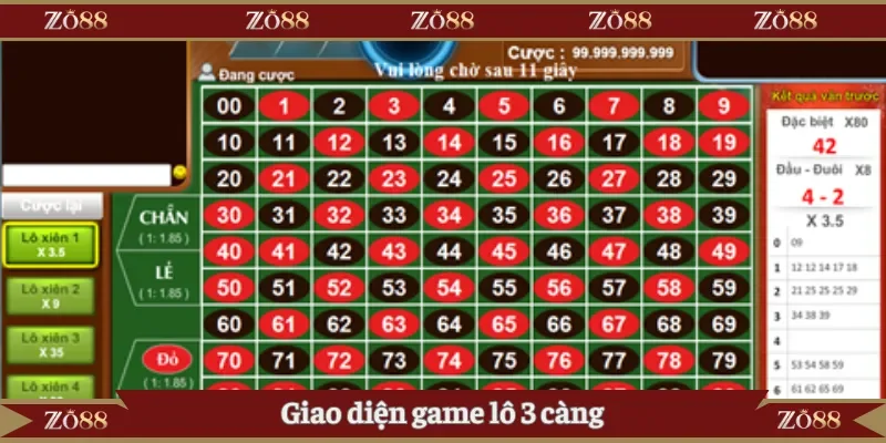 Giao diện game lô 3 càng